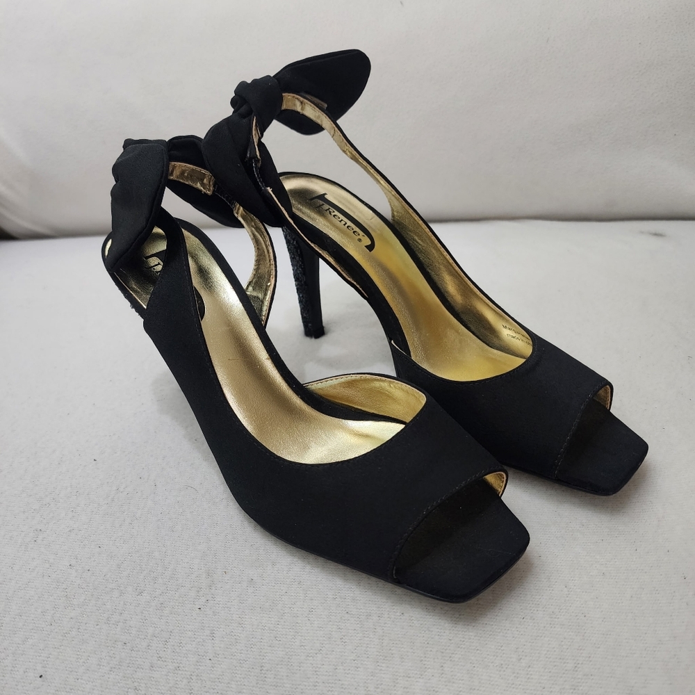 J.Renee Black Bow Ankle-Strap Stiletto Sandals - Picture 3 of 10